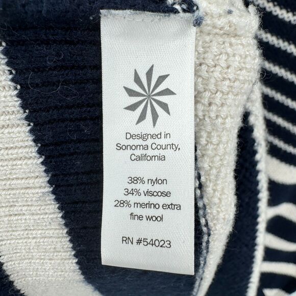 ATHLETA Kennewick Blue White Striped Merino Wool Side Slit Sweater Size L - Picture 7 of 7